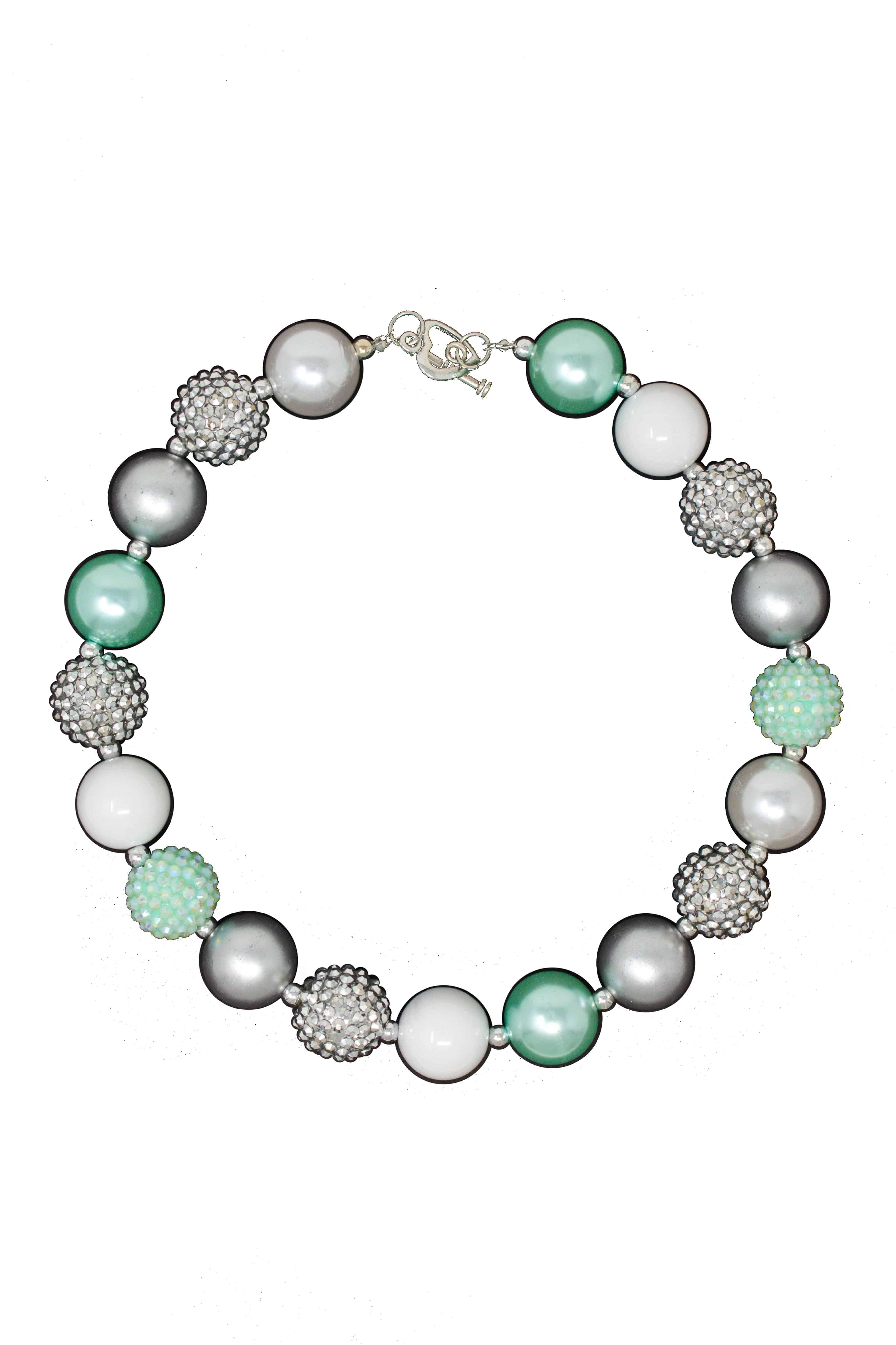 Mint Rhinestone Bubblegum Necklace - Sparkle in Pink