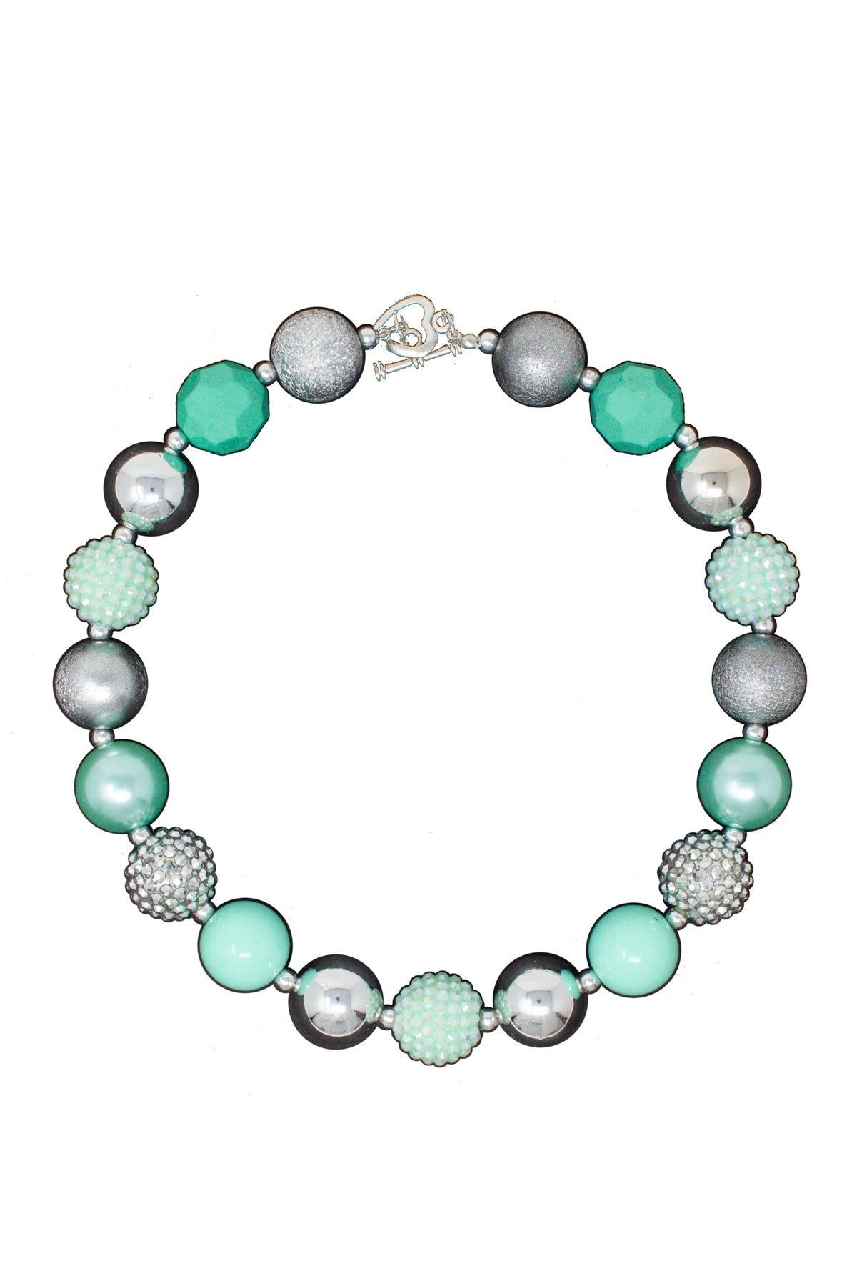 Mint & Silver Rhinestone Bubblegum Necklace - Sparkle in Pink
