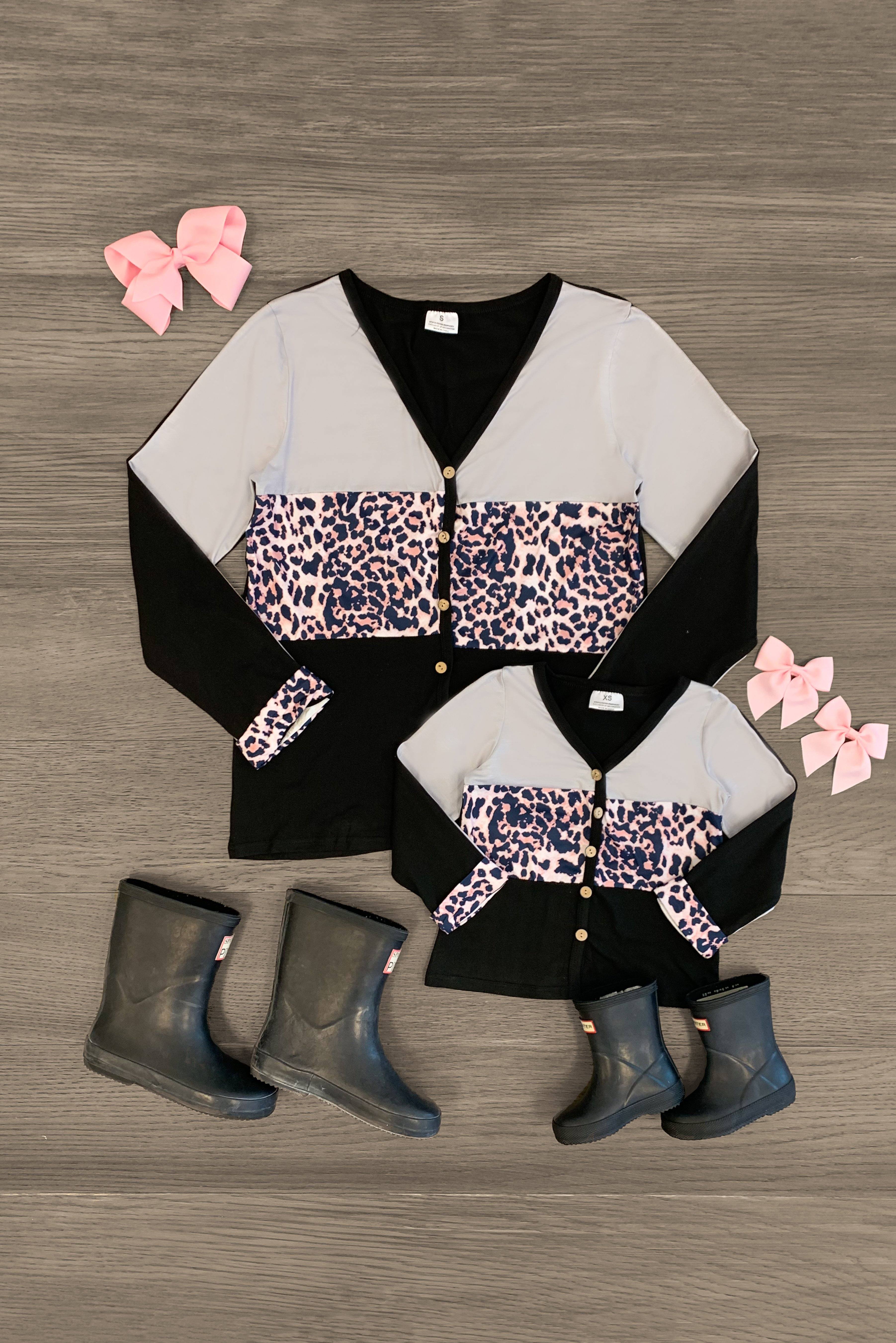 Mom & Me - Black & Pink Leopard Cardigan - Sparkle in Pink