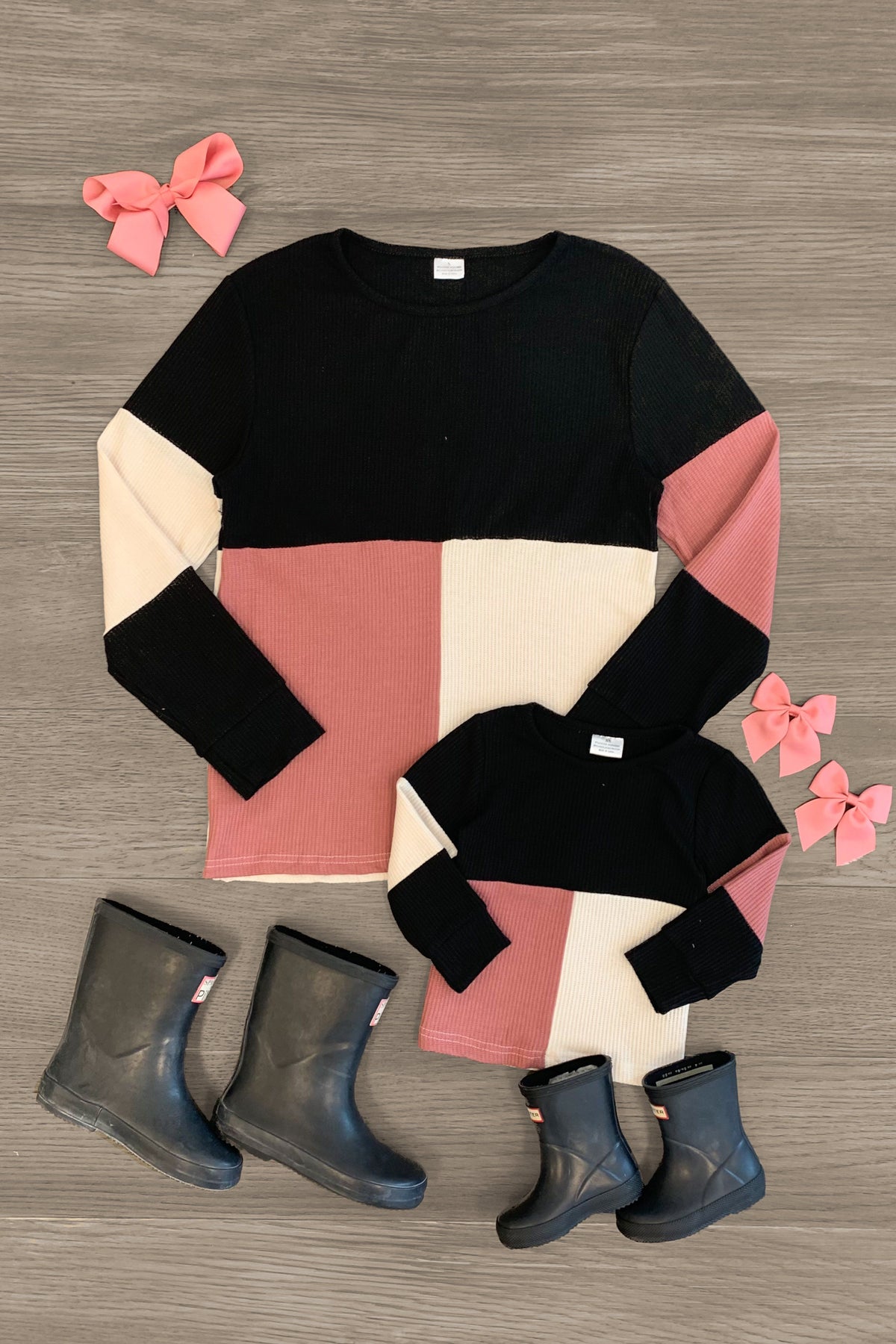 Mom & Me - Color Block Waffle Knit Top - Sparkle in Pink