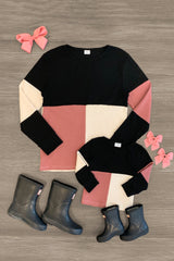 Mom & Me - Color Block Waffle Knit Top - Sparkle in Pink