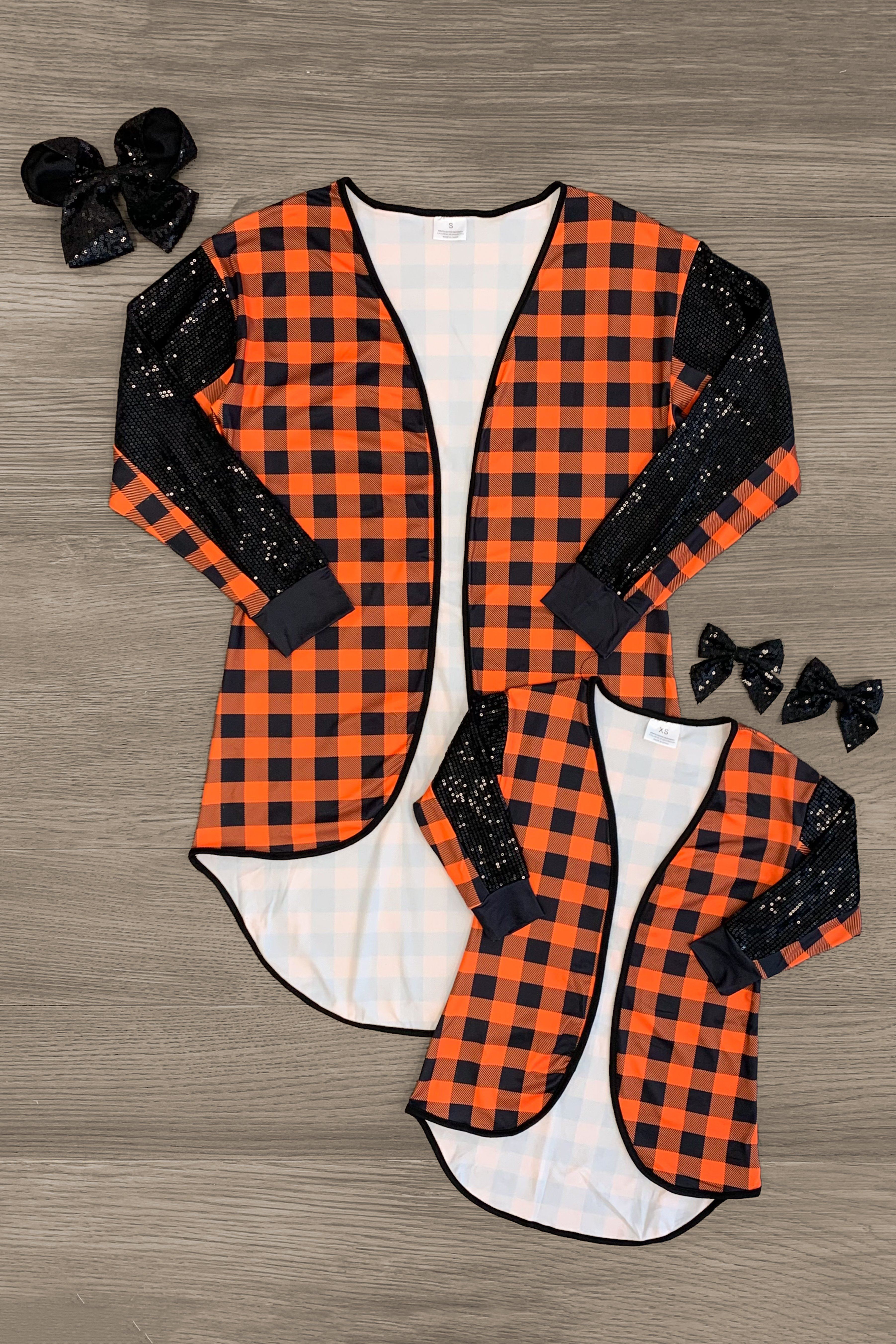 Mom & Me - Orange & Black Sequin Cardigan - Sparkle in Pink