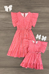 Mom & Me - Pink Polka Dot Ruffle Dress - Sparkle in Pink