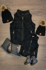 Mom & Me - Sherpa Vest - Black - Sparkle in Pink