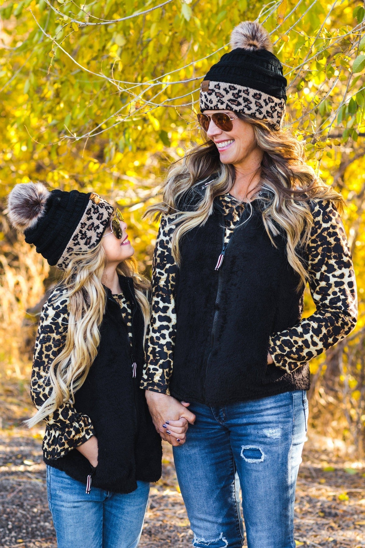 Mom & Me - Sherpa Vest - Black - Sparkle in Pink