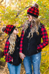 Mom & Me - Sherpa Vest - Black - Sparkle in Pink