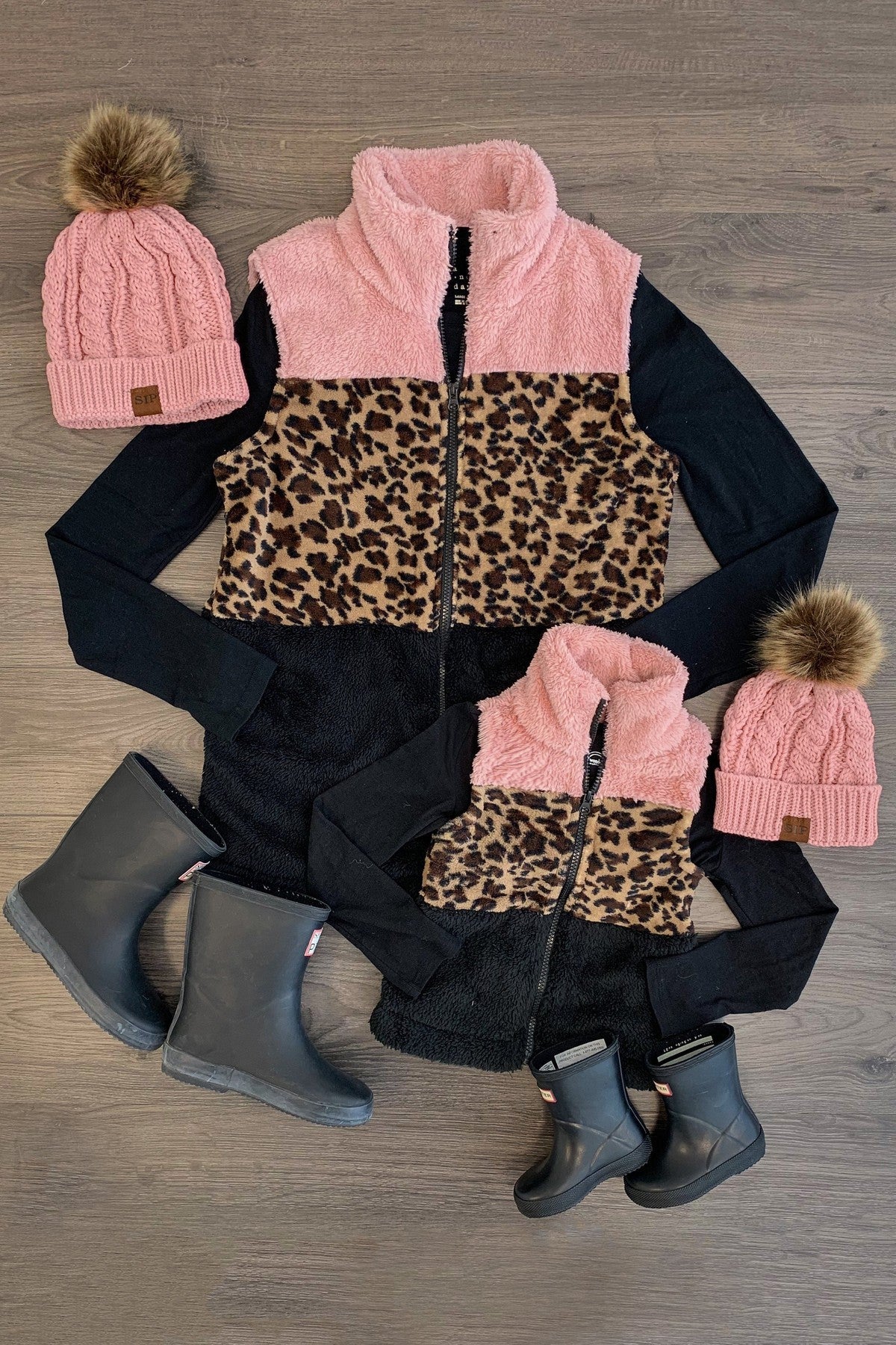 Mom & Me - Sherpa Vest Blush/Cheetah - Sparkle in Pink