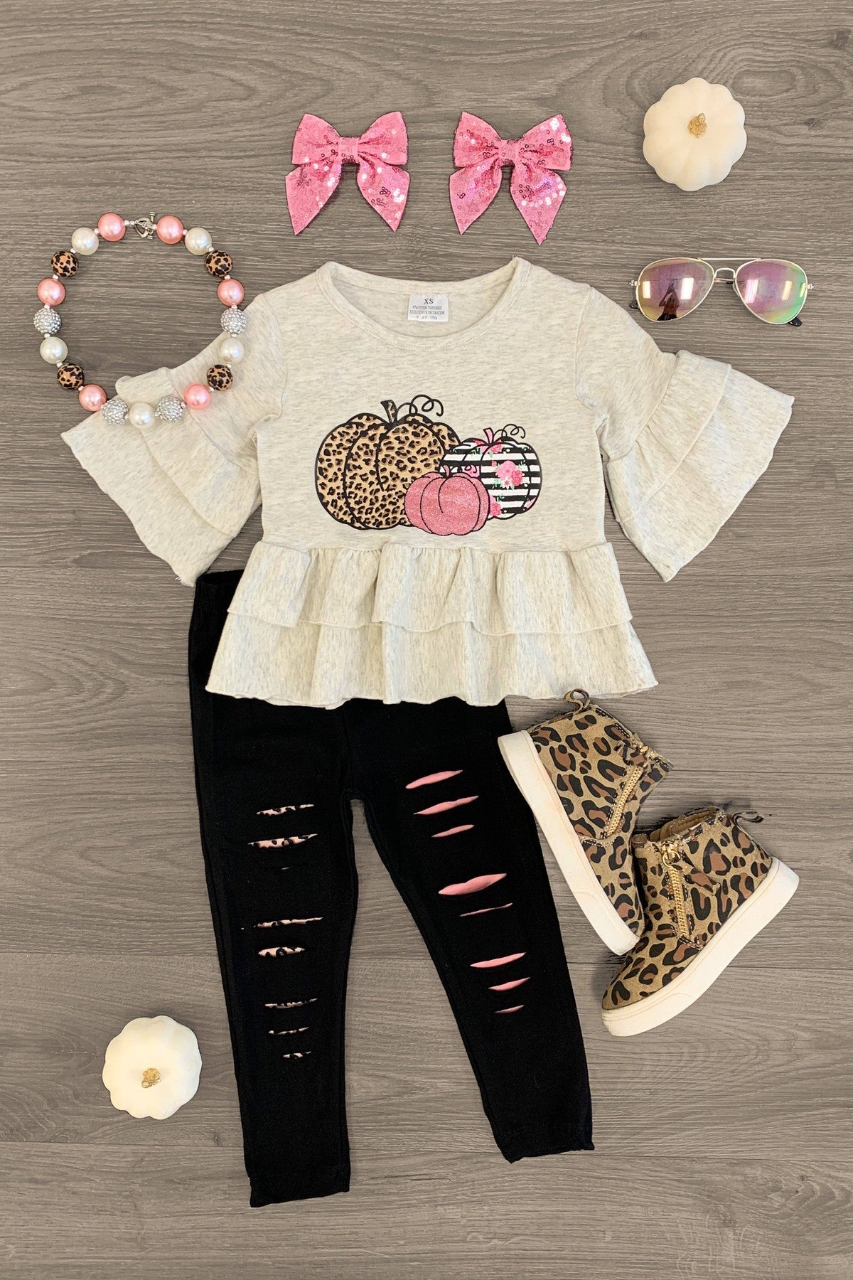 Multi-Pattern Pumpkin Legging Set - Sparkle in Pink