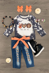 "Peace Love Fall" Leopard Pumpkin Denim Pant Set - Sparkle in Pink