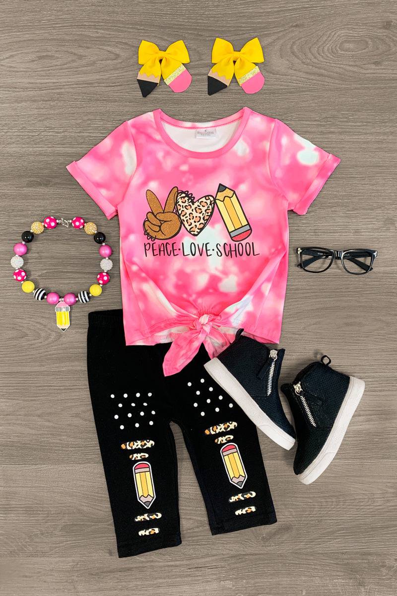 "Peace Love School" Pink Legging Set - Sparkle in Pink