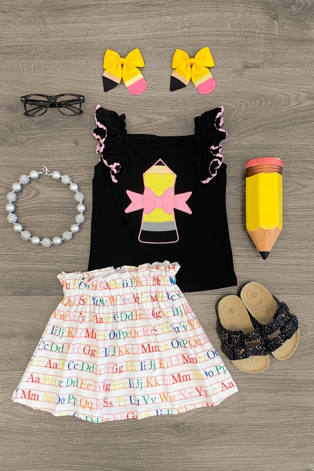 Pencil Alphabet Skirt Set - Sparkle in Pink