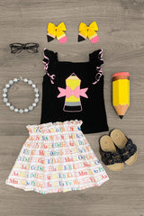 Pencil Alphabet Skirt Set - Sparkle in Pink
