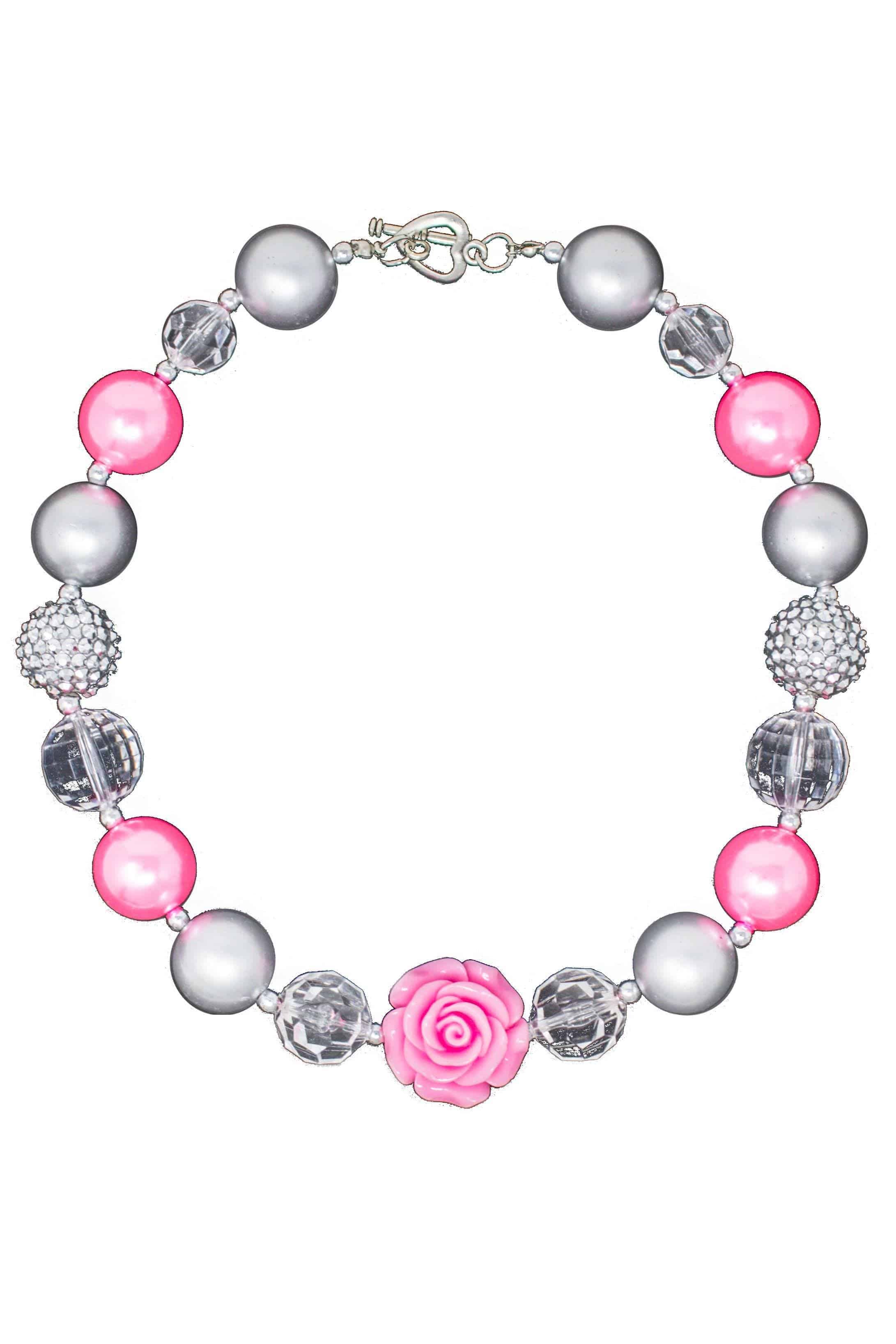 Pink & Silver Rose Bubblegum Necklace - Sparkle in Pink