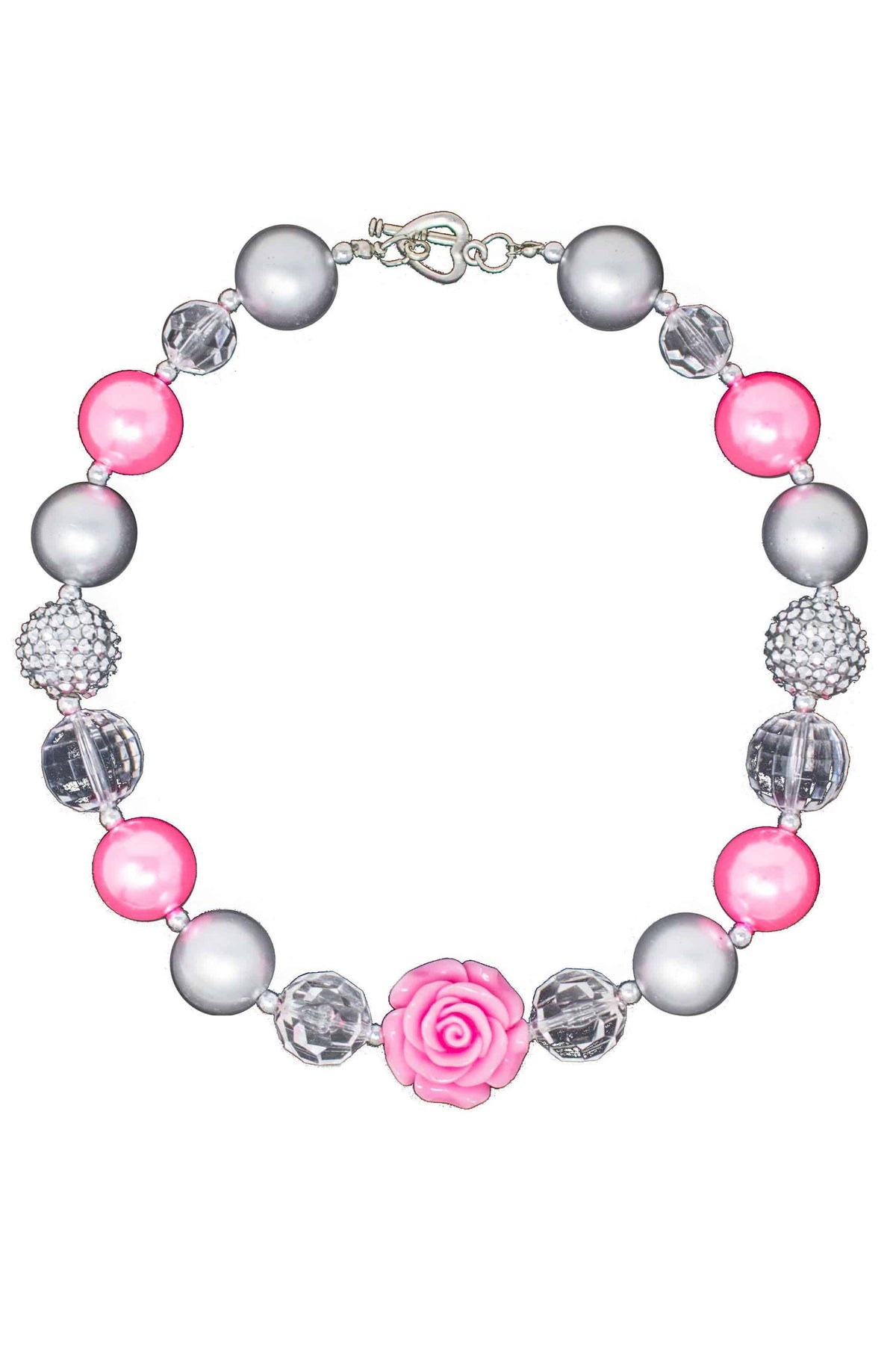 Pink & Silver Rose Bubblegum Necklace - Sparkle in Pink