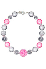 Pink & Silver Rose Bubblegum Necklace - Sparkle in Pink