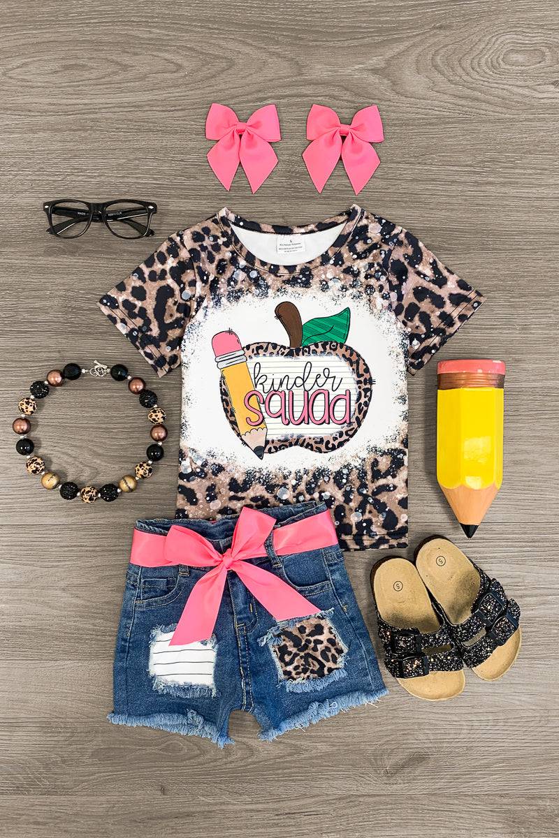 "Preschool - Fifth Grade Squad" Denim Short Set - Sparkle in Pink