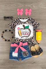 "Preschool - Fifth Grade Squad" Denim Short Set - Sparkle in Pink