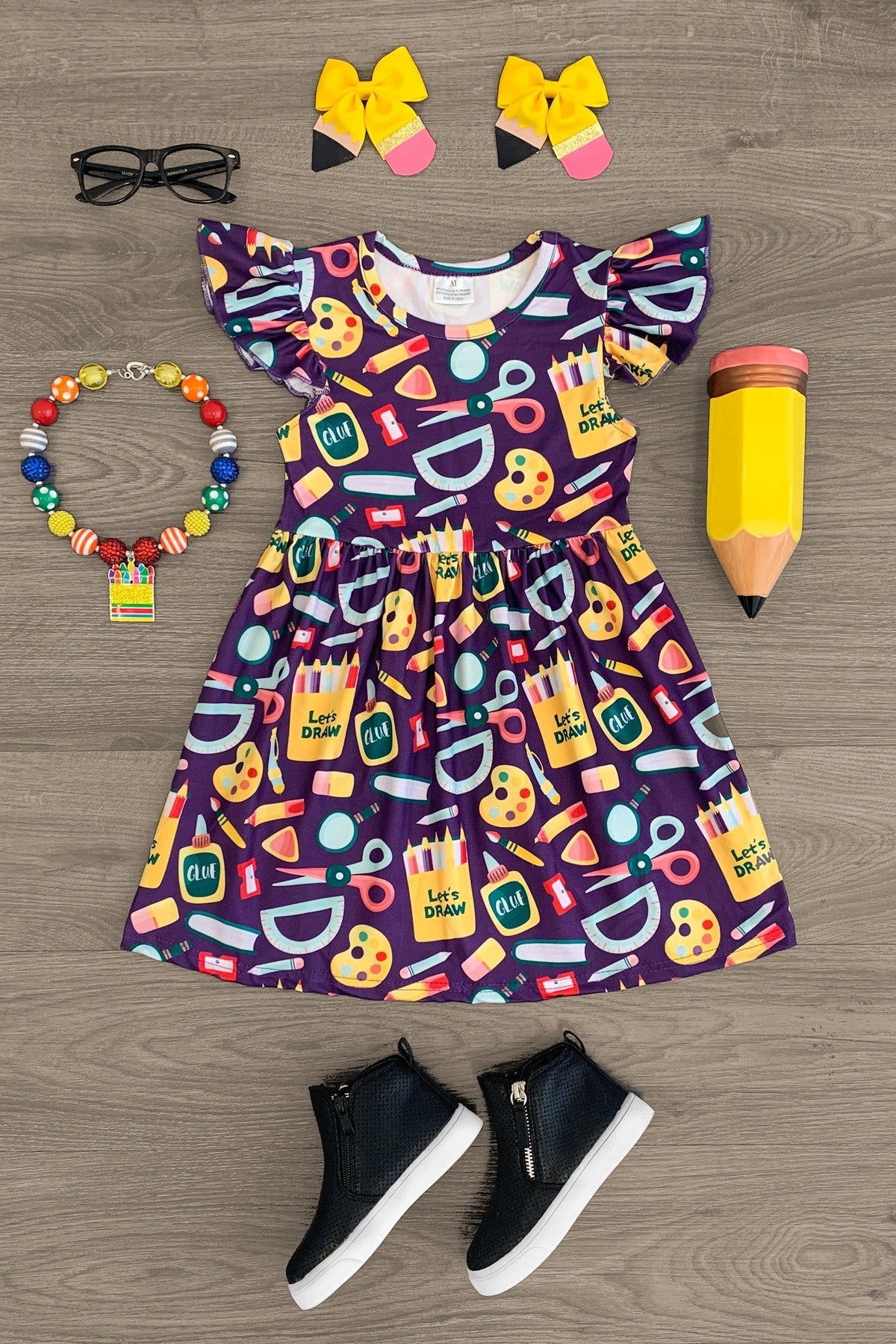 Purple School Supplies Dress - Sparkle in Pink