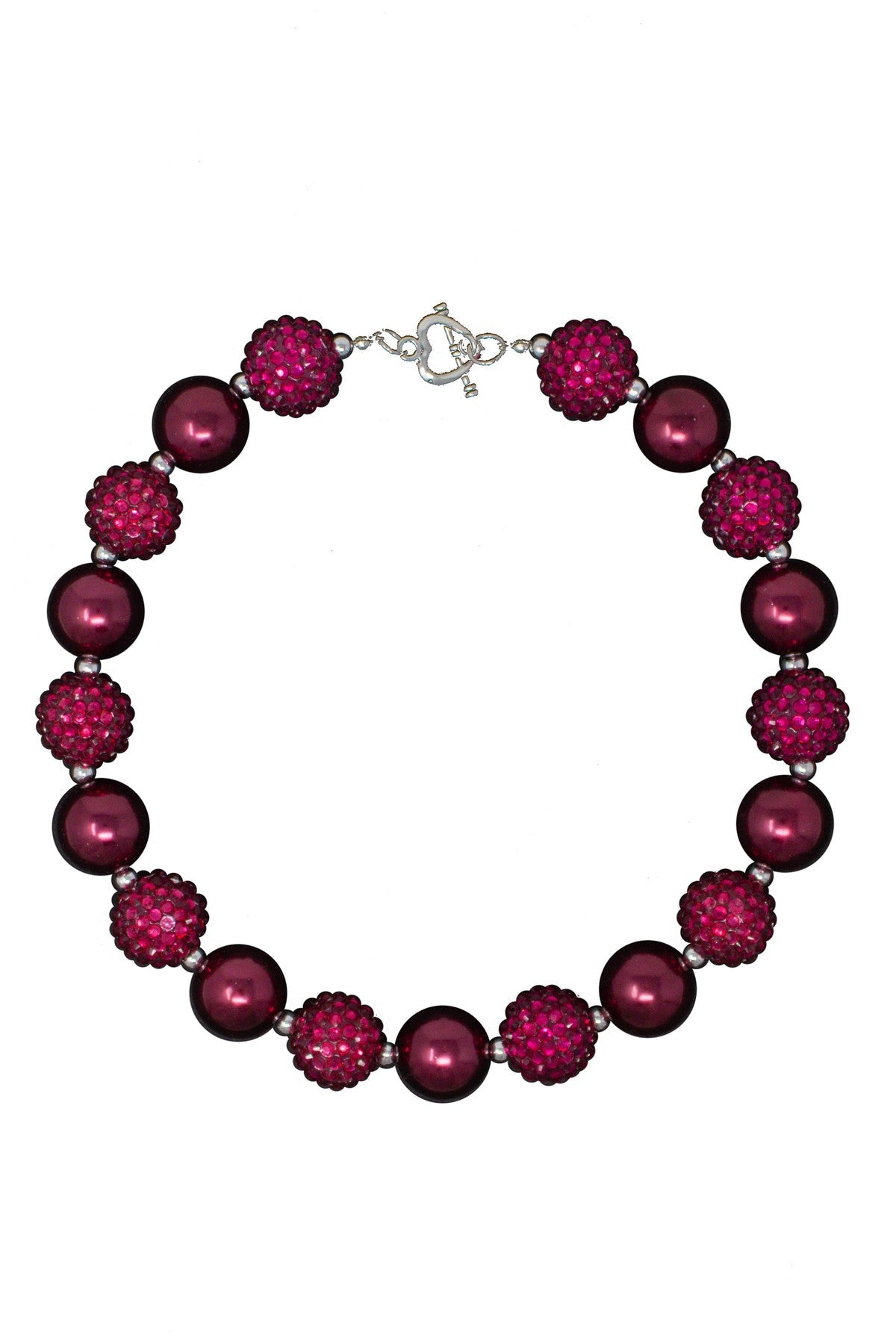 Raspberry Rose Rhinestone & Pearl Bubblegum Necklace - Sparkle in Pink
