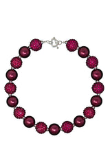 Raspberry Rose Rhinestone & Pearl Bubblegum Necklace - Sparkle in Pink