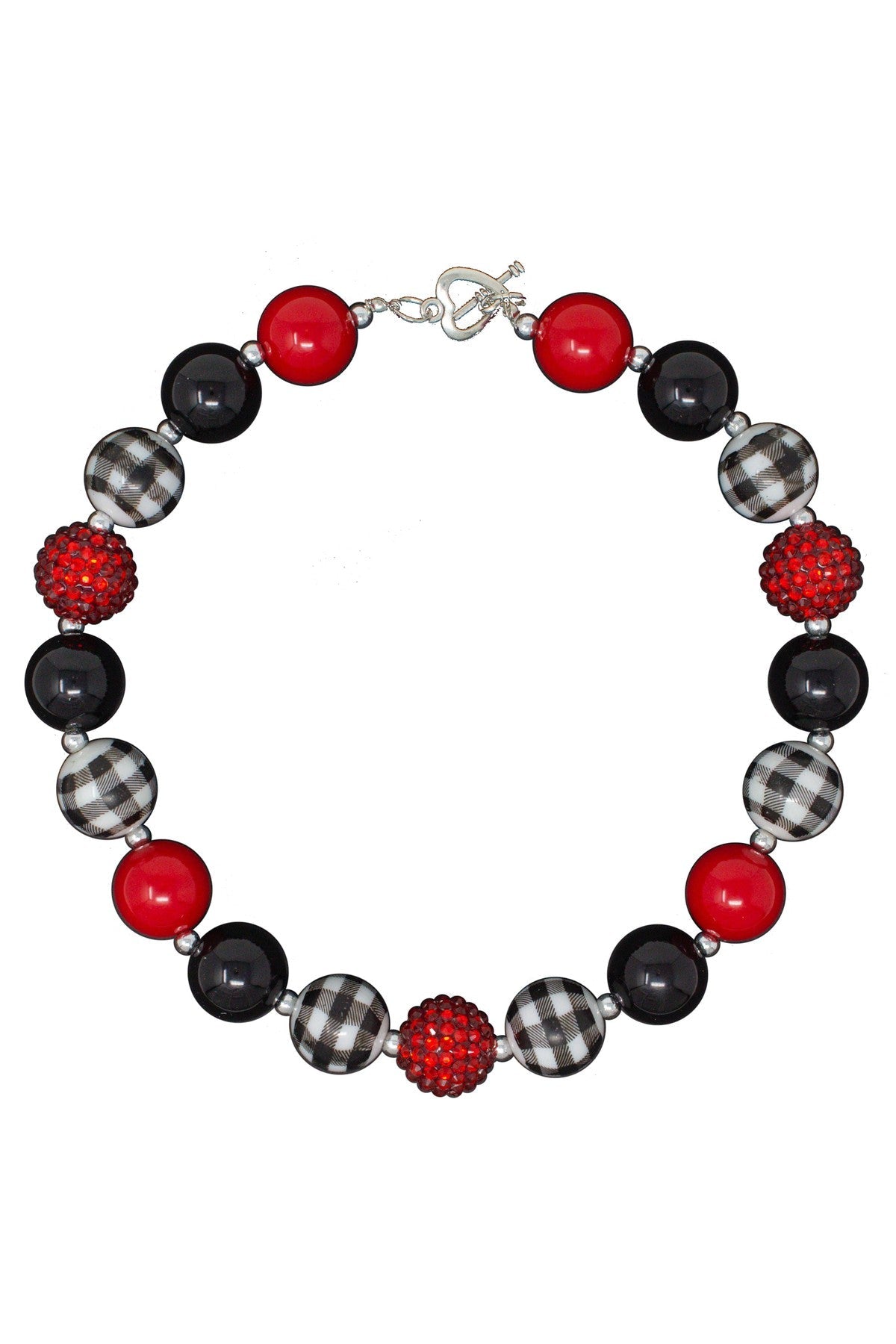 Red Black Plaid Bubblegum Necklace - Sparkle in Pink