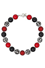 Red Black Plaid Bubblegum Necklace - Sparkle in Pink