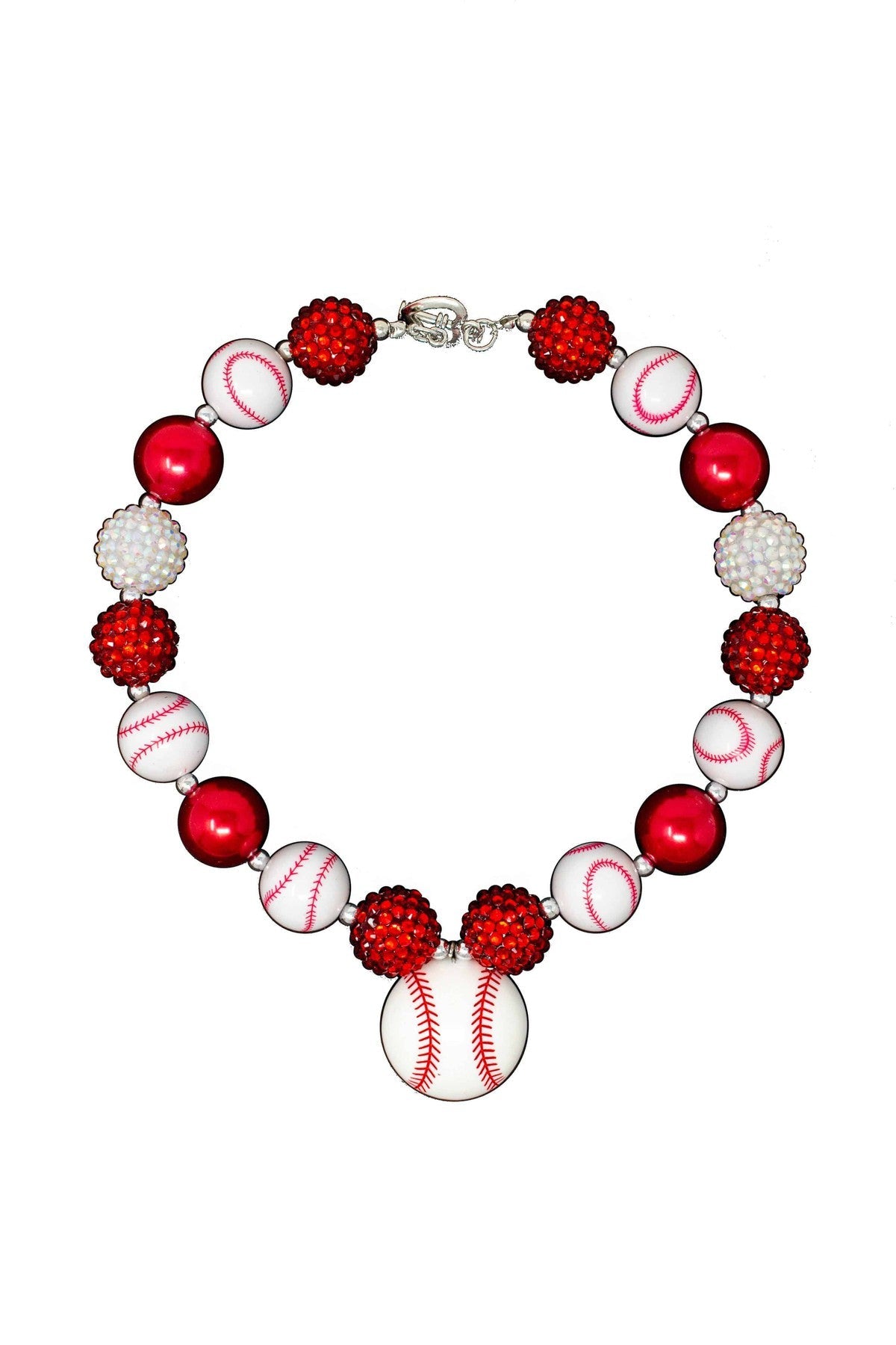 Red & White Baseball Necklace - Sparkle in Pink
