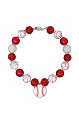 Red & White Baseball Necklace - Sparkle in Pink