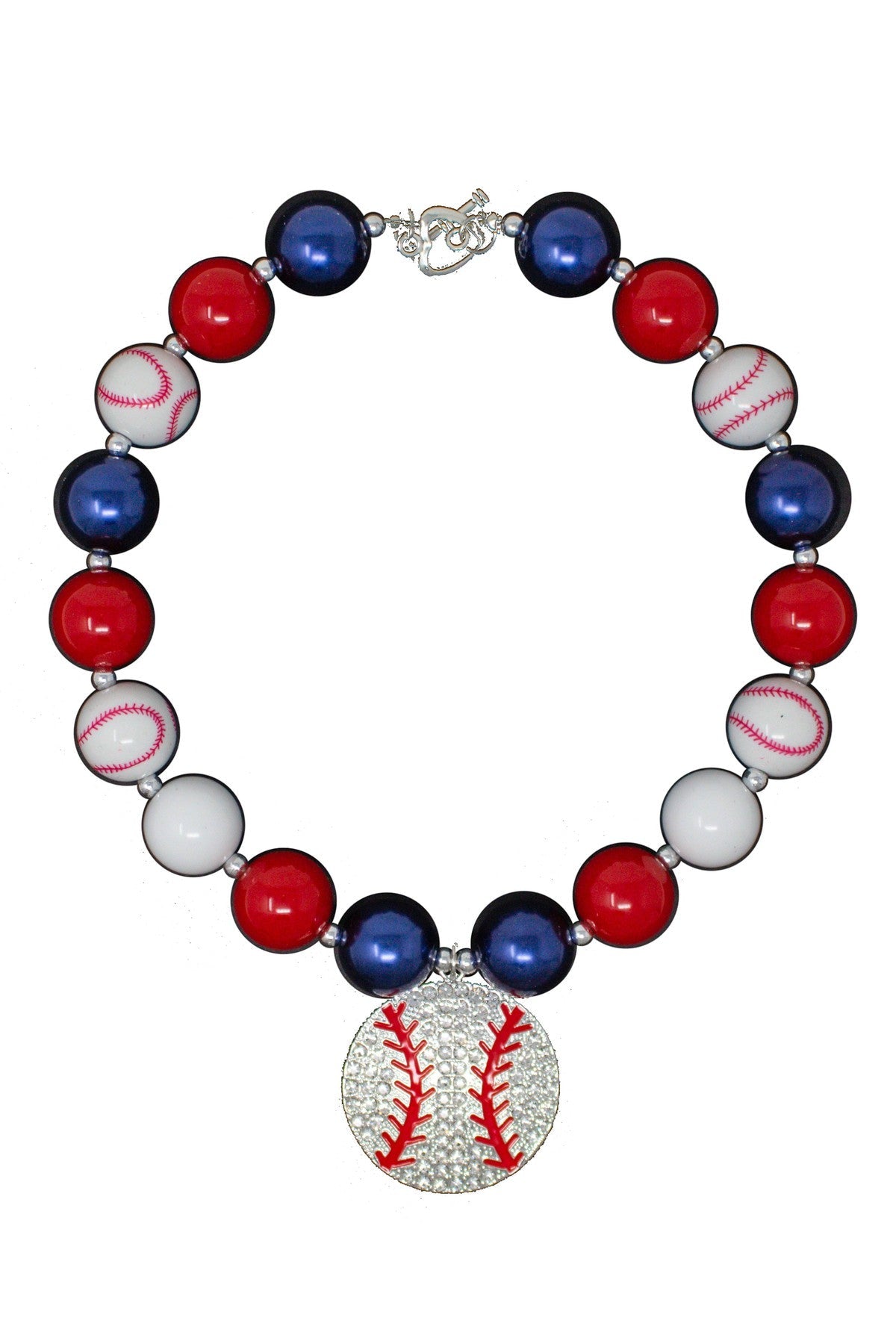 Red, White & Navy Rhinestone Baseball Necklace - Sparkle in Pink