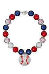 Red, White & Navy Rhinestone Baseball Necklace - Sparkle in Pink