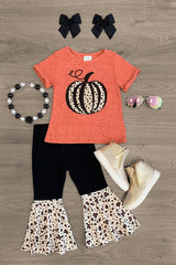 Rust Cheetah Pumpkin Bell Bottom Set - Sparkle in Pink