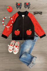 Red Sequin Apple Bomber Jacket - Sparkle in Pink