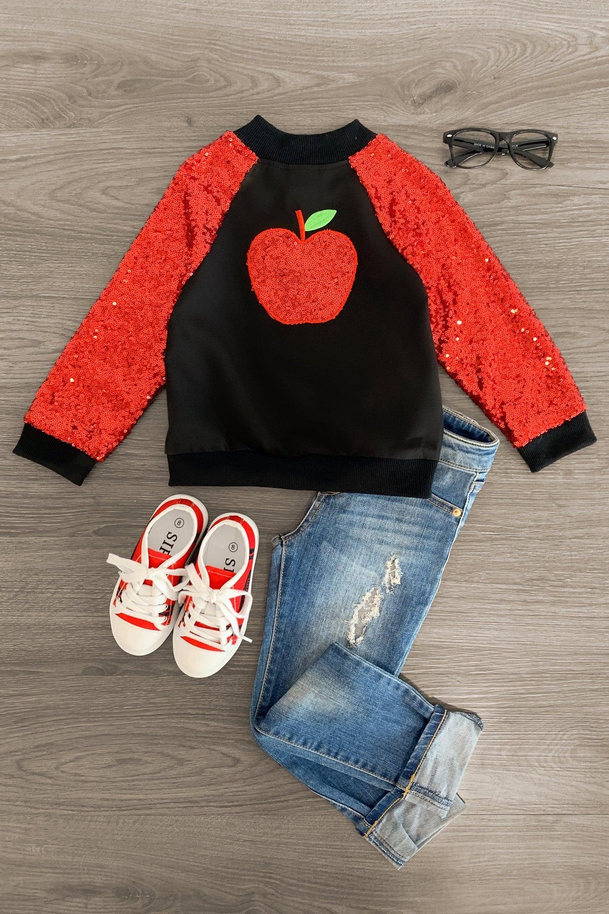 Red Sequin Apple Bomber Jacket - Sparkle in Pink