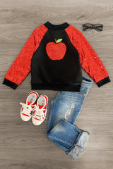 Red Sequin Apple Bomber Jacket - Sparkle in Pink