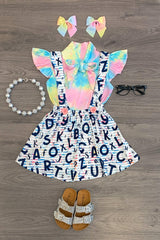 Tie Dye Alphabet Suspender Skirt Set - Sparkle in Pink