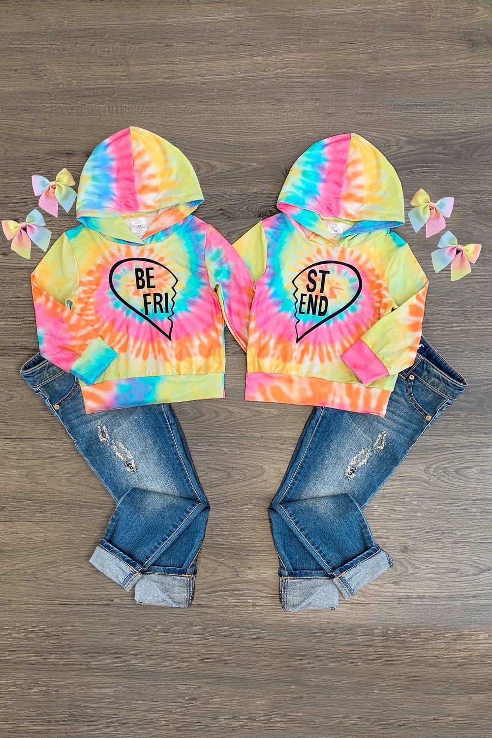 Tie Dye "Best Friends" Hoodie - Sparkle in Pink