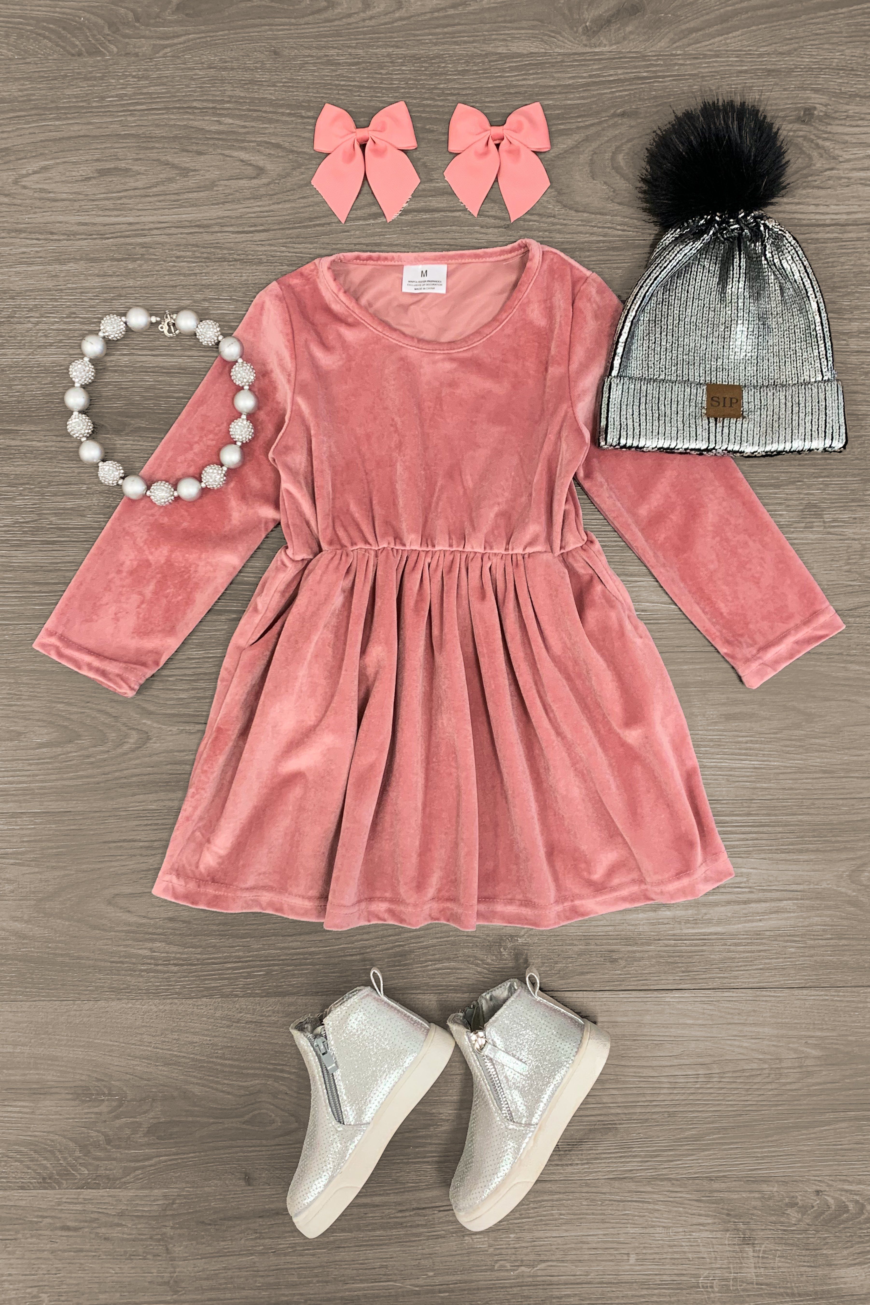 Velvet Long Sleeve Dress - MANY COLORS! - Sparkle in Pink