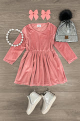 Velvet Long Sleeve Dress - MANY COLORS! - Sparkle in Pink