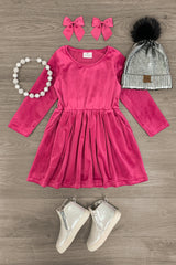 Velvet Long Sleeve Dress - MANY COLORS! - Sparkle in Pink