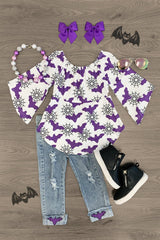 White & Purple Bat Tunic Top Denim Pant Set - Sparkle in Pink
