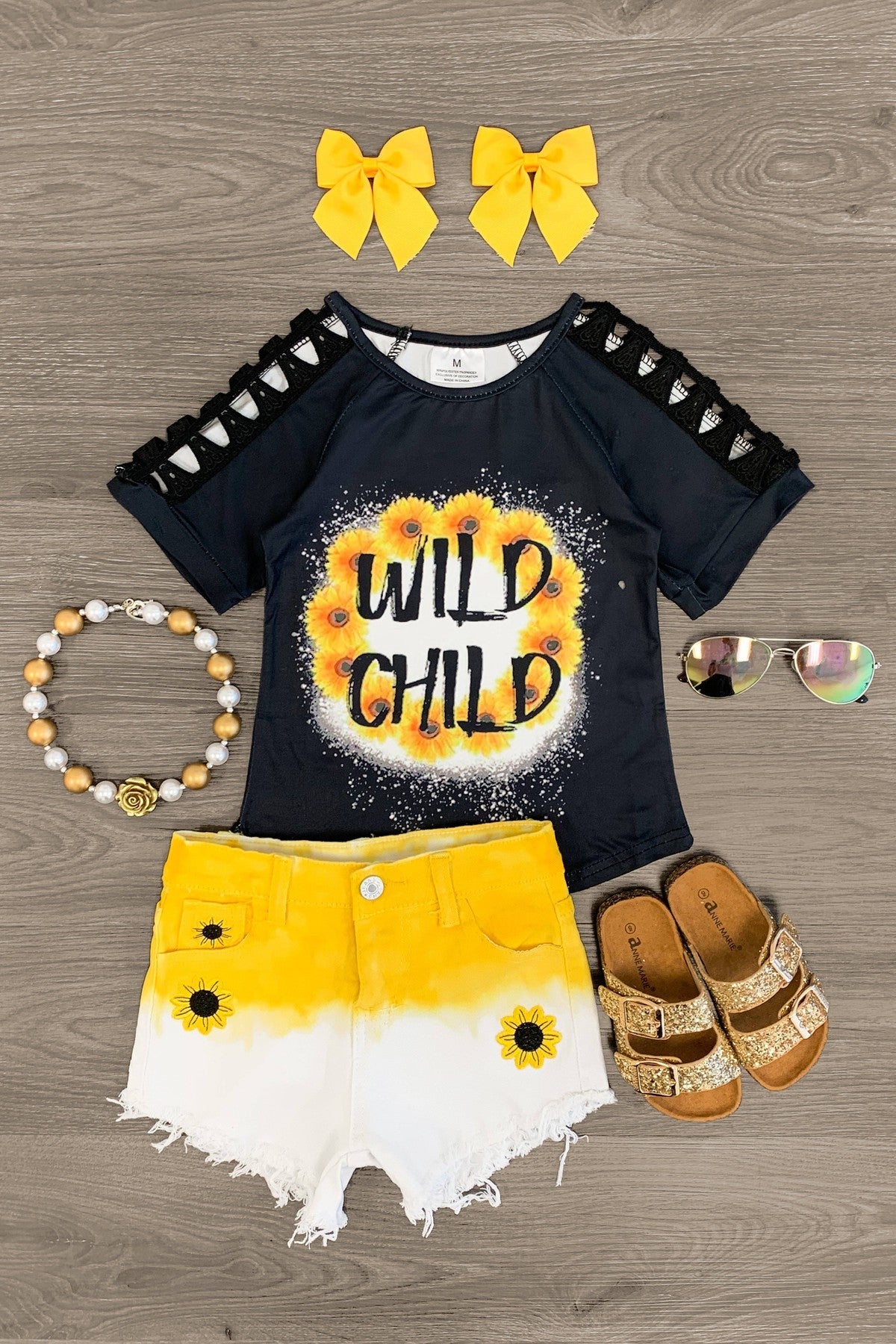 "Wild Child" Crochet Denim Short Set - Sparkle in Pink